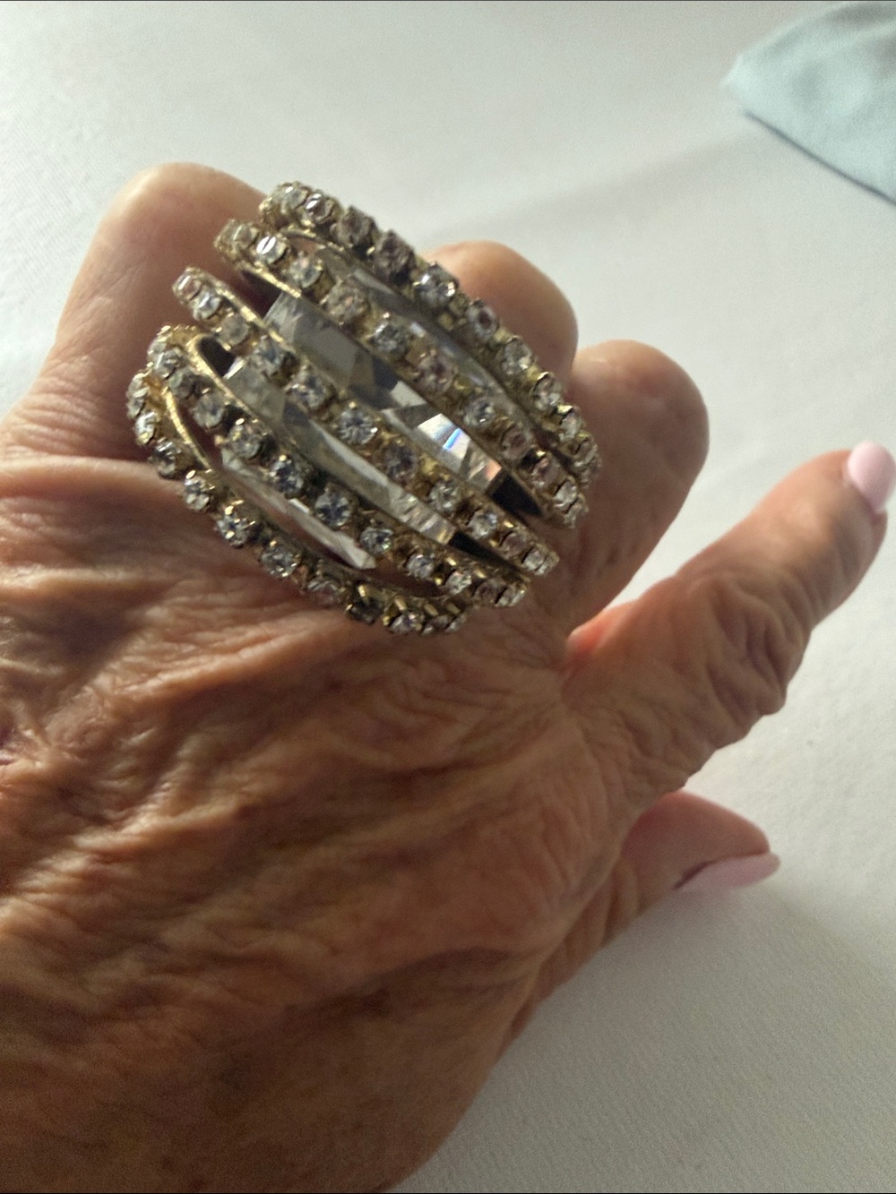 Silver Multi-Row Crystal Dome Ring - Silver